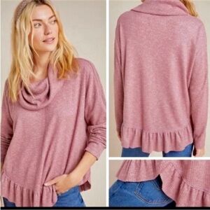 MAEVE Anthropologie Addie Ruffled Hacci Sweater Cowl Neck in Mauve Size Small